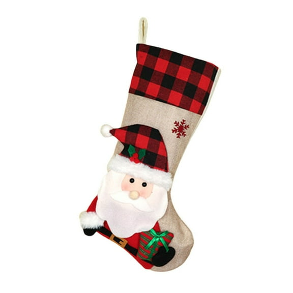 Christmas Stockings 19" Hanging Xmas Stocking Plaid Stocking Present Xmas Tree Hanging Stocking New Year Christmas Decoration