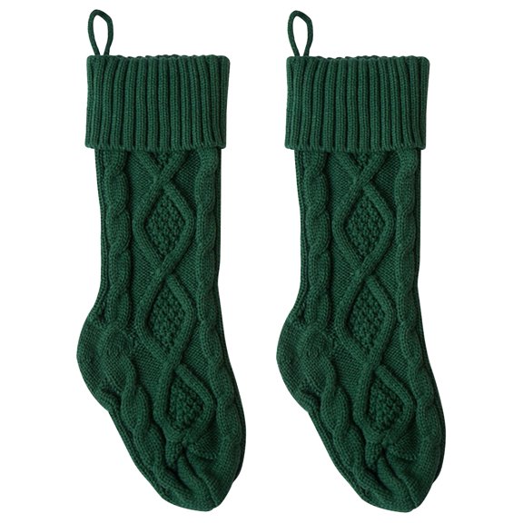 Christmas Stockings: 1Pair 18 Inch Cream White Cable Knit Christmas Stockings, Rustic Hanging Xmas Stockings Farmhouse Boho Knitted Stockings Decorations for Family Holiday Decor(Green,18x5.5")