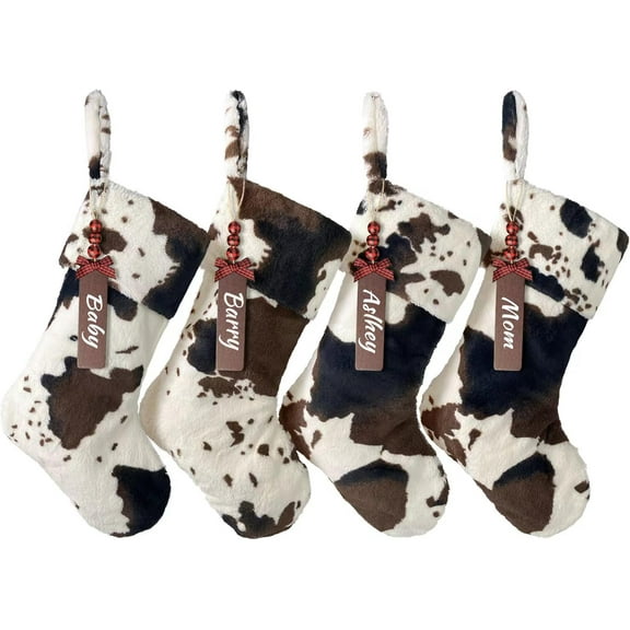Christmas Stockings 2 Pack Bulk Cow Print Christmas Stockings Brown Western for Family Holiday Decorations