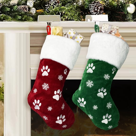 Christmas Stockings, 2 Pcs 18 inches Christmas Stockings, Burlap with Large Plush Cuff Stockings, for Family Holiday Xmas Party Decorations