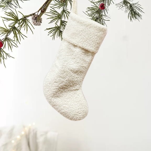 Christmas Stockings, 20 Inch Thick Soft Boucle Polyester Xmas Stockings Hanging Decoration, Fireplace Stocking Gift Bag for Holiday Party Home, Cream White