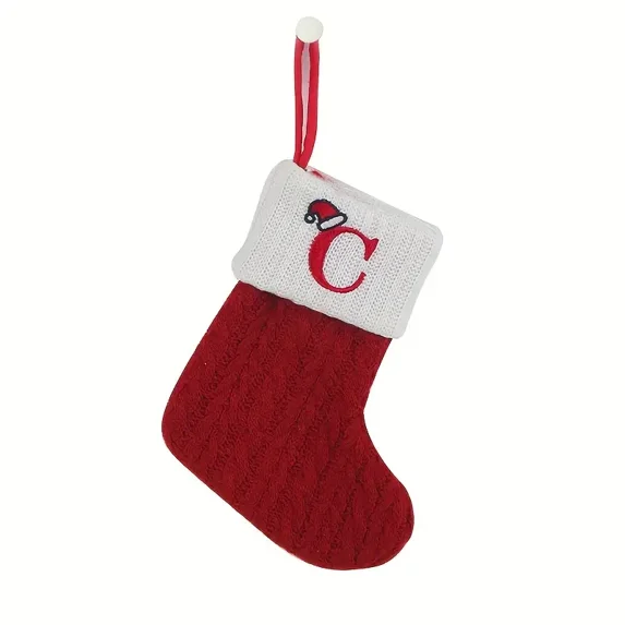 Christmas Stockings 26 Letter Embroidered Cute Knitted Craft Hanging Ornament Modern Art Decor Set for Tree Fireplace Xmas Decor Farmhouse Men Women DIY Season Family Holiday