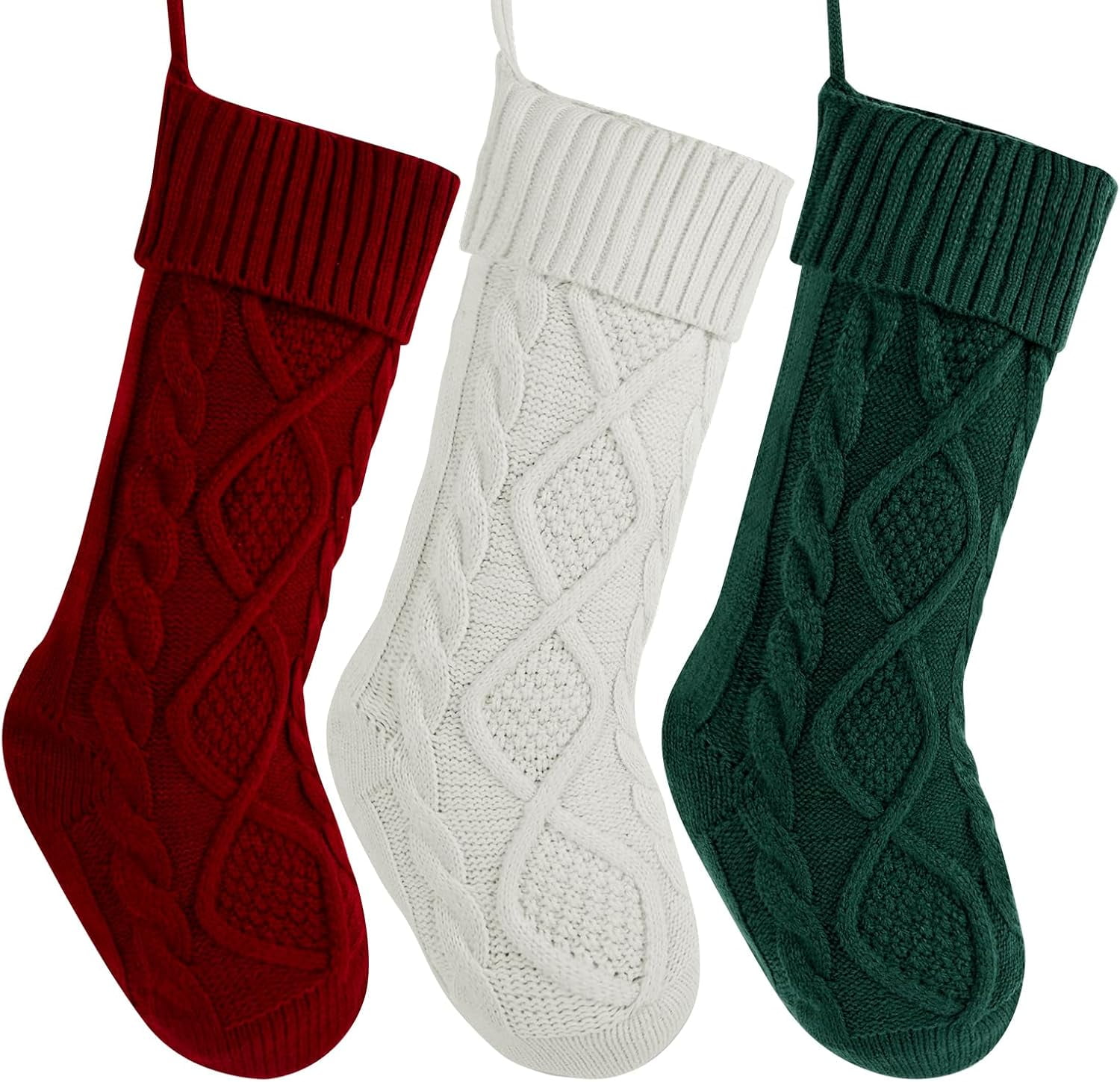 Christmas Stockings 3 Pack, 18 Inches Large Cable Knit Personalized Christmas Stocking Knitted Stocking Decorations for Family Xmas Party Decor