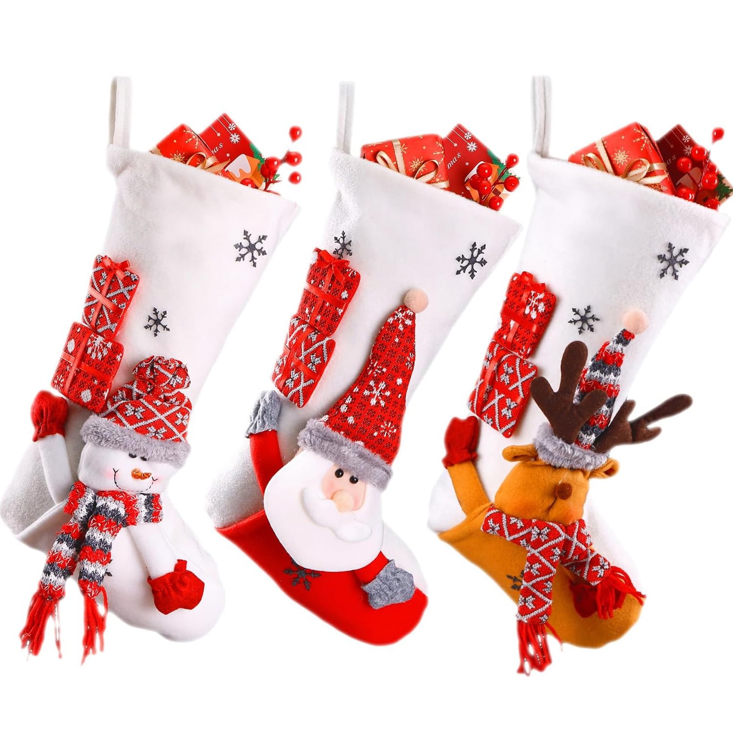 Christmas Stockings 3 Pack, 19'' Xmas Stockings with Snowflake Santa