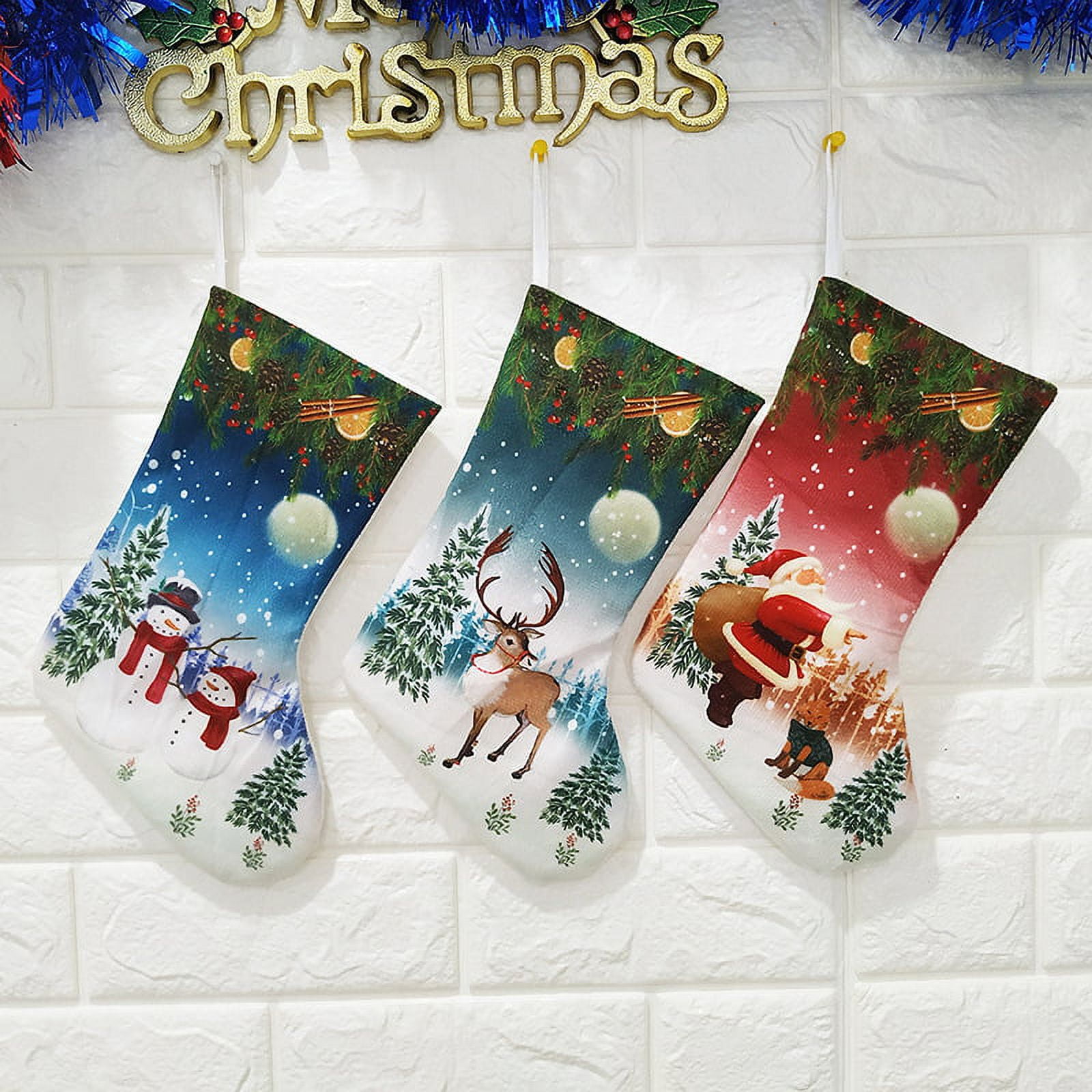 Christmas Stockings 3 Packs Santa Socks Fireplace Hanging Stockings for