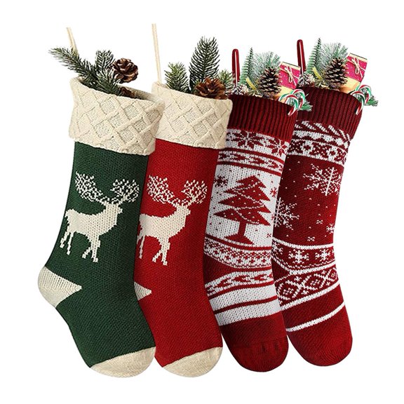 Christmas Stockings 4pcs Acrylic Reindeer Snowflake Xmas Stocking Holiday Party Decoration Candy Gift Bag Decor for Christmas Tree