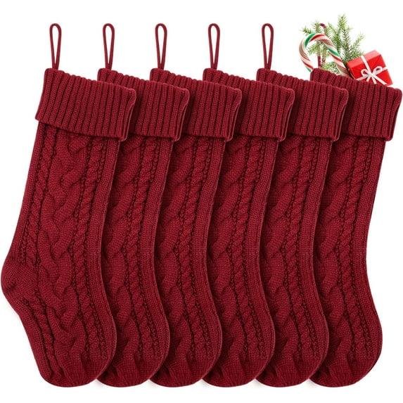 Christmas Stockings, 6 Pack 18 Inches Knit Christmas Stockings Cable Knitted Xmas Hanging Stockings for Family Christmas Decorations & Gifts