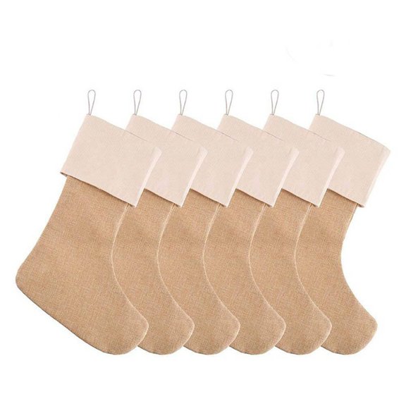 Christmas Stockings 6pcs/set Large Burlap Jute Xmas Stocking Plain Fireplace Decor Decoration Sock Christmas Tree Ornaments