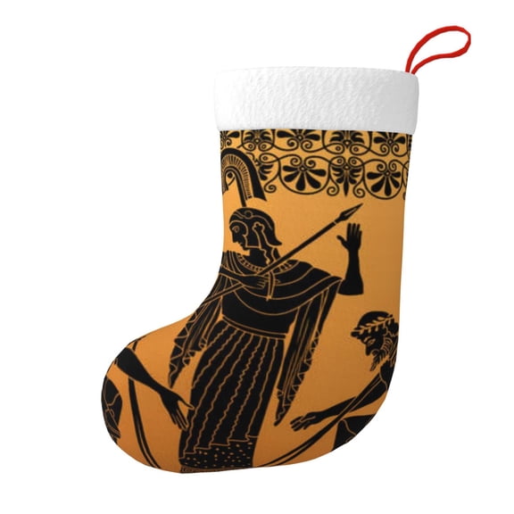 Christmas Stockings Ancient Greek The Dishes Two Warriors Large Hanging Xmas Sock Gift Bag Classic Fireplace Decor for Home, Party, and Family Celebration