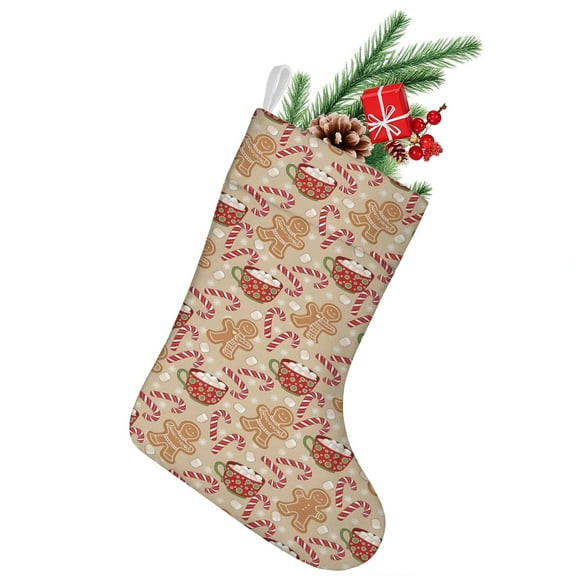 Christmas Stockings,Beige Christmas Gingerbread Man Pattern Stockings Christmas,14.8'' Xmas Stockings,Christmas Party Favors,Christmas Party Decorations,Christmas Stockings Personalized