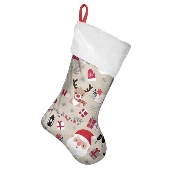 Christmas Stockings,Beige Christmas Santa and Reindeer Pattern Stockings Christmas,14.8'' Xmas Stockings,Christmas Party Favors,Christmas Party Decorations,Christmas Stockings Personalized