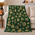 thumbnail image 1 of Christmas Stockings Bells Wreaths and Holly on Green, Festive Folk Art Style for Holiday Lovers, Warm Flannel Blanket for Living Room and Family Room, Christmas Gift, Home Decor, 1 of 9
