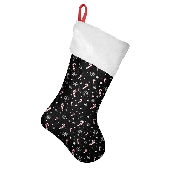 Christmas Stockings Black Candy Cane and Snowflake Pattern 14.8 Inch