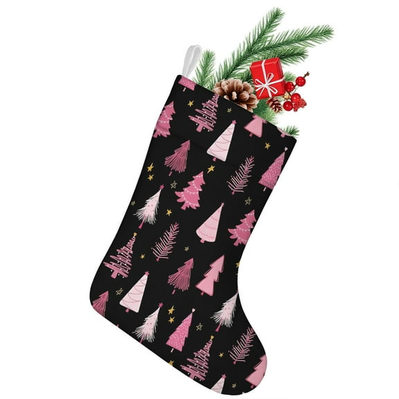 Christmas Stockings,Black and Pink Christmas Tree Pattern Stockings Christmas,14.8'' Xmas Stockings,Christmas Party Favors,Christmas Party Decorations,Christmas Stockings Personalized