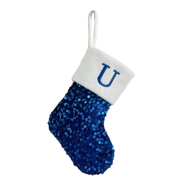 Christmas Stockings Blue with White Cuff Embroidered Xmas Stockings Classic Personalized Stocking Decorations for Family Holiday Season Decor