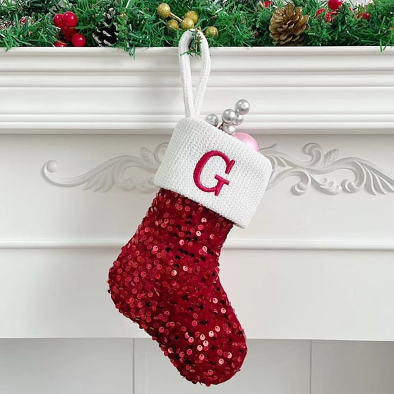 Christmas Stockings Bmawag Large Embroidered Letter Knit Red White Christmas Stocking for Family Holiday Decorations and Xmas Tree Fireplace, Christmas Gifts on Clearance