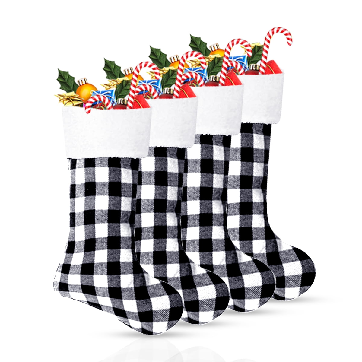  EDLDECCO 20 Inches Christmas Stocking Buffalo Check with  Knitted Cuff Black and White Plaid Home Xmas Tree Mantel Holiday Decoration  Ornaments : Home & Kitchen