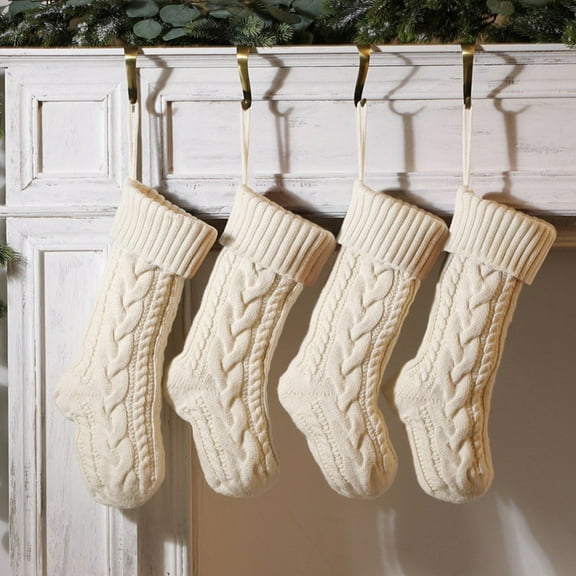 Christmas Stockings Cable Knit Stocking Christmas Decorations Goodie Bags Gift Fireplace Xmas Tree Stocking Ornaments for Holiday Family Friends (White, Length 18", Pack of 1)