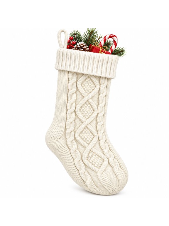 Christmas Stockings Cable Knit Stocking Christmas Decorations Goodie Bags Gift Fireplace Xmas Tree Stocking Ornaments for Holiday Family Friends