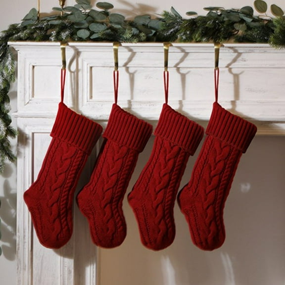 Christmas Stockings Cable Knitted 18 Inch Solid Personalized Christmas Stockings Bulk Decorations for Family Holiday Xmas Party Tree Hanging Fireplace Farmhouse,Ornaments for Holiday Family ,Red