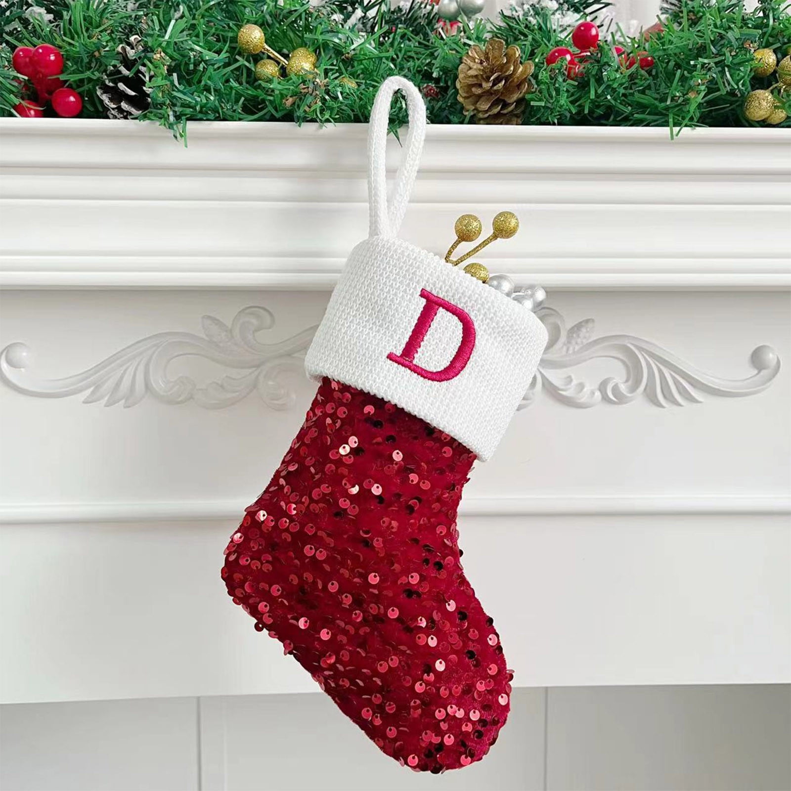 Christmas Stockings Cameland Large Embroidered Letter Knit Red White