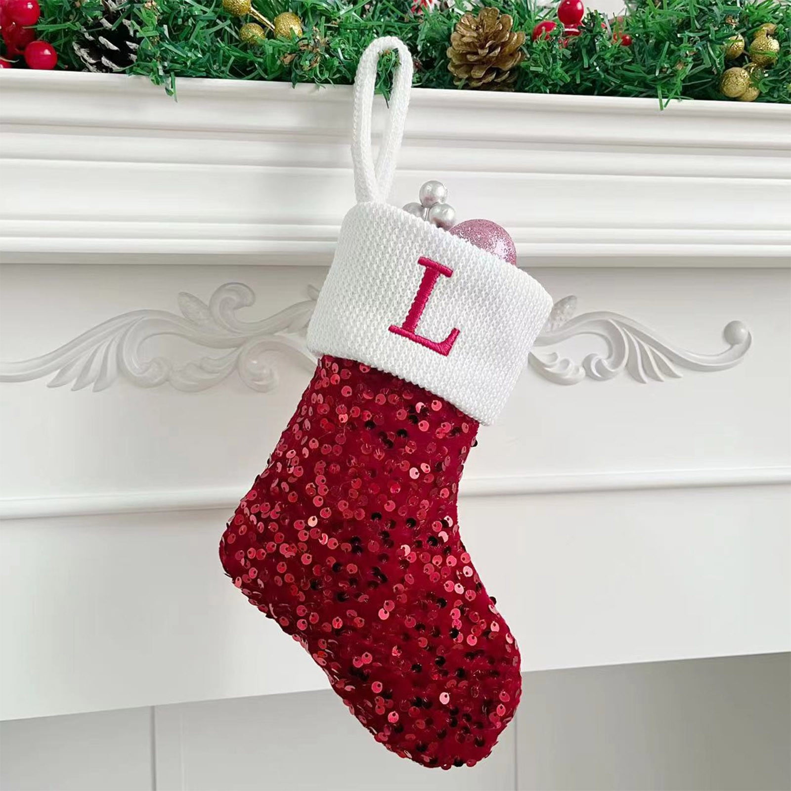 Christmas Stockings Cameland Large Embroidered Letter Knit Red White