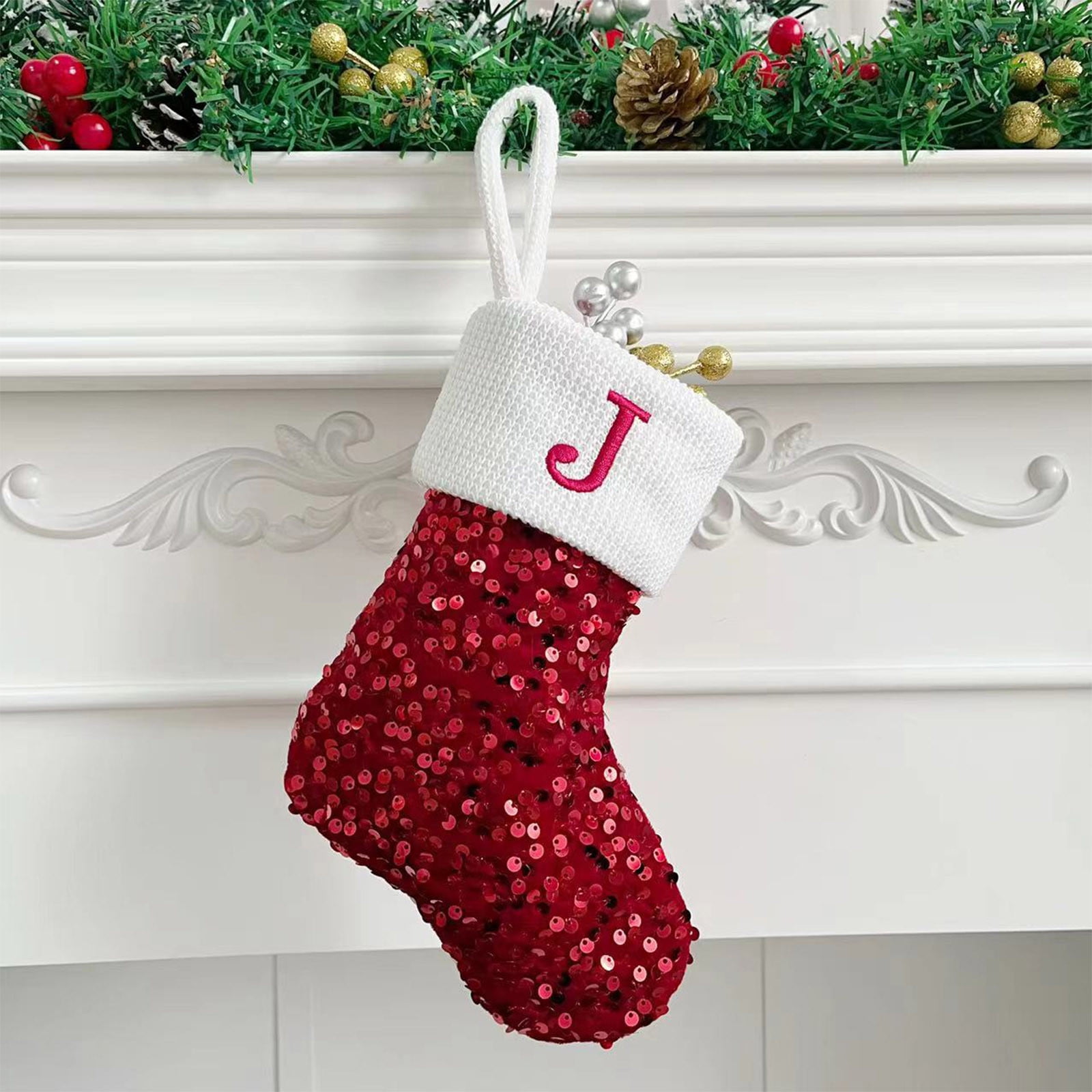 Christmas Stockings Cameland Large Embroidered Letter Knit Red White