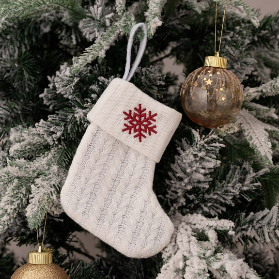 Christmas Stockings Christmas Bags Knitted Hosiery Wool Hosiery Embroidered Dog's Paw Snowflake Candy Gift Bag White Christmas Socks Party Favor Bags Gift Bag Christmas Tree Decoration