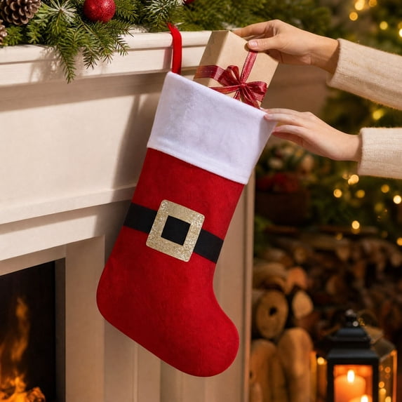 Christmas Stockings, Classic Holiday Xmas Stocking with Hanging Loop, Gift Bag for Fireplace Mantel, Tree and Family Holiday Decor