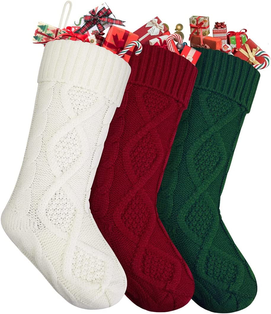Christmas Stockings, Clearance 3 Packs 18" Happiwiz Knit Christmas Stockings Kits Green, Ivory 