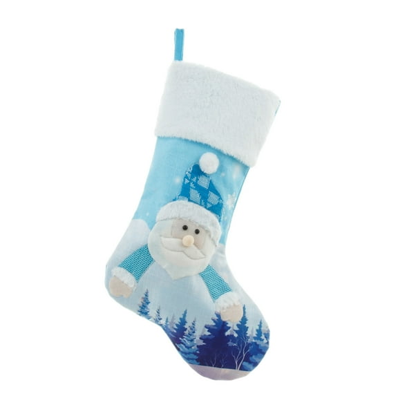 Christmas Stockings Clearance! Grrvtrz Light Up Christmas Stockings, Unique Blue Linen Embroidered Stocking Christmas Candy Gift Bag with Lights