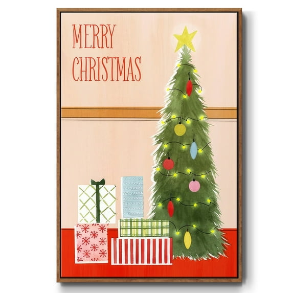 Christmas Stockings Collection B - Framed Gallery Wrapped Holiday Canvas - 17 x 25 - Rosewood Frame