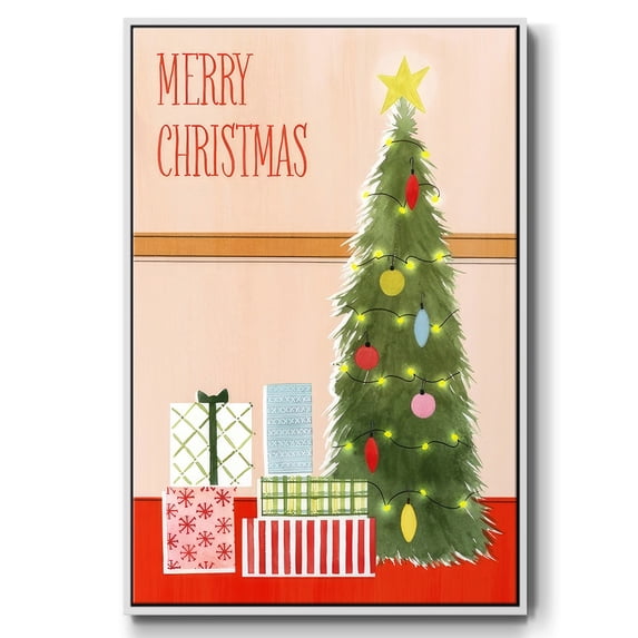 Christmas Stockings Collection B - Framed Gallery Wrapped Holiday Canvas - 17 x 25 - White Frame