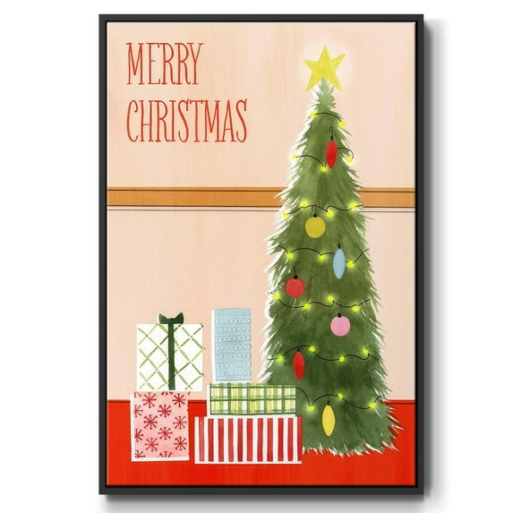 Christmas Stockings Collection B - Framed Gallery Wrapped Holiday Canvas - 25 x 37 - Black Frame