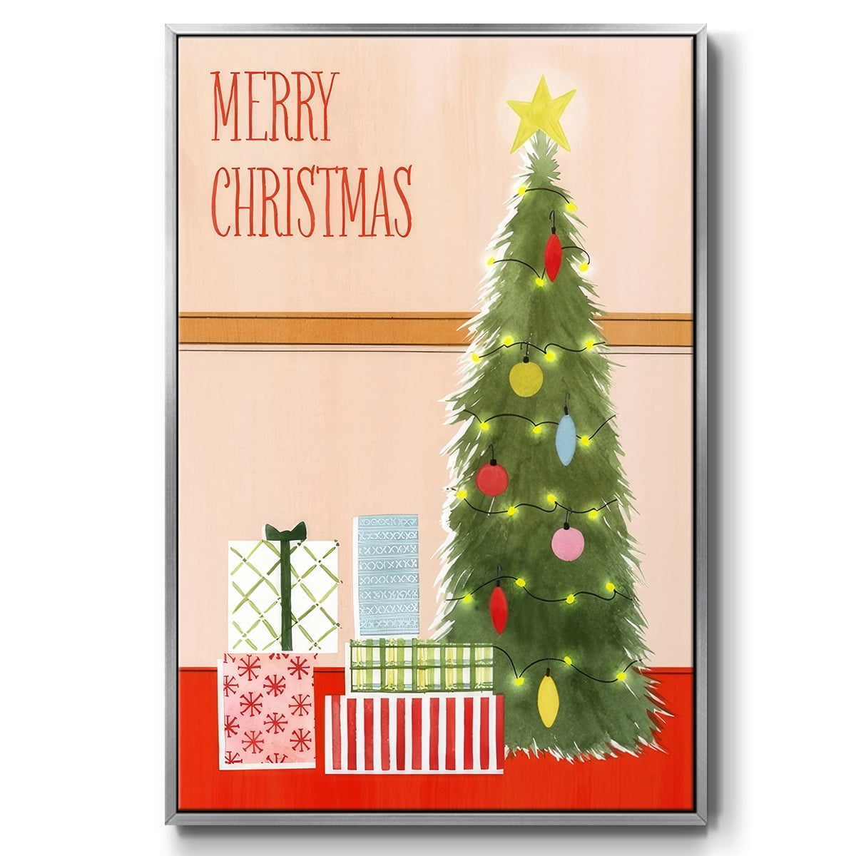 Christmas Stockings Collection B - Framed Gallery Wrapped Holiday Canvas - 25 x 37 - Silver Frame