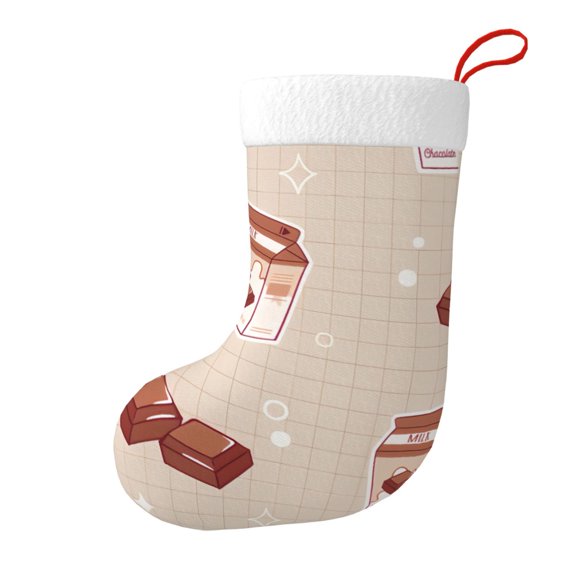 Christmas Stockings Cute Milk Box Pattern Large Hanging Xmas Sock Gift Bag Classic Fireplace Decor for Home, Party, and Family Celebration