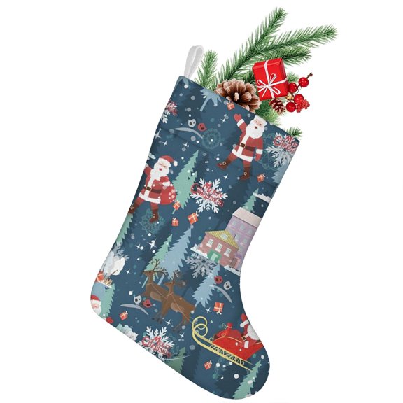 Christmas Stockings,Dark Blue Christmas Santa Pattern Stockings Christmas,14.8'' Xmas Stockings,Christmas Party Favors,Christmas Party Decorations,Christmas Stockings Personalized
