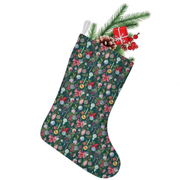 Christmas Stockings 14.8'' - Dark Green Christmas Ornament Pattern, Personalized Xmas Stockings for Party Favors and Decorations