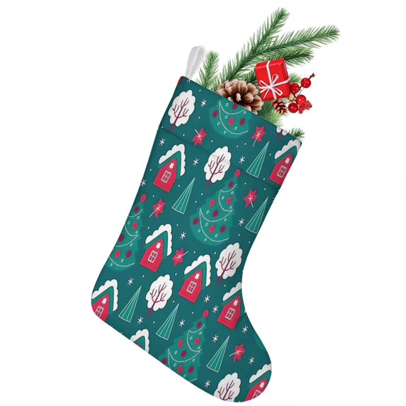 Christmas Stockings,Dark Teal Christmas Village Pattern Stockings Christmas,14.8'' Xmas Stockings,Christmas Party Favors,Christmas Party Decorations,Christmas Stockings Personalized