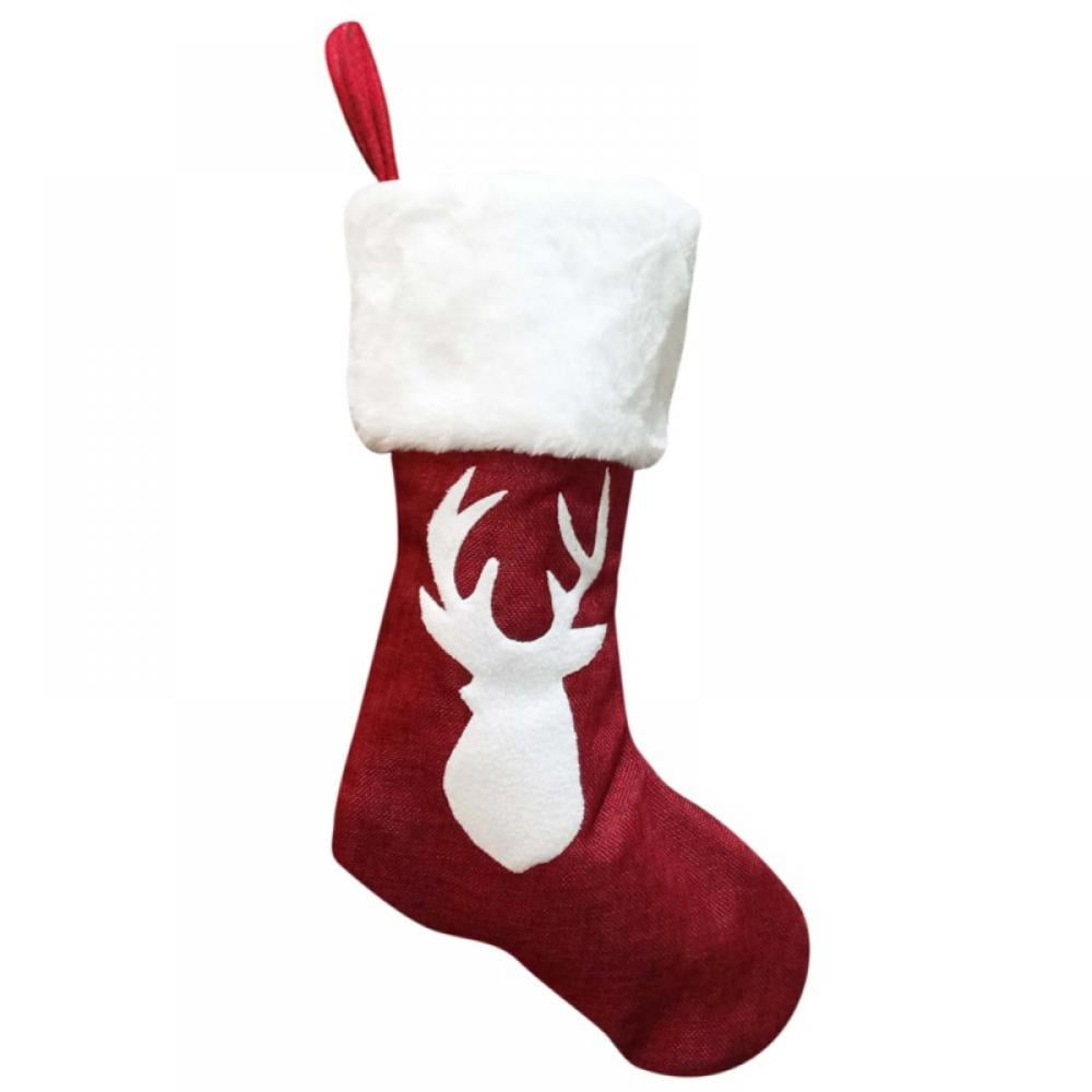 Christmas Stockings Deer Snowflake Christmas Tree Designs Christmas Stockings Red and White Felt Xmas Stocking Fireplace Hanging Gift Bags for Family Holiday Xmas Party Mantle Decorations