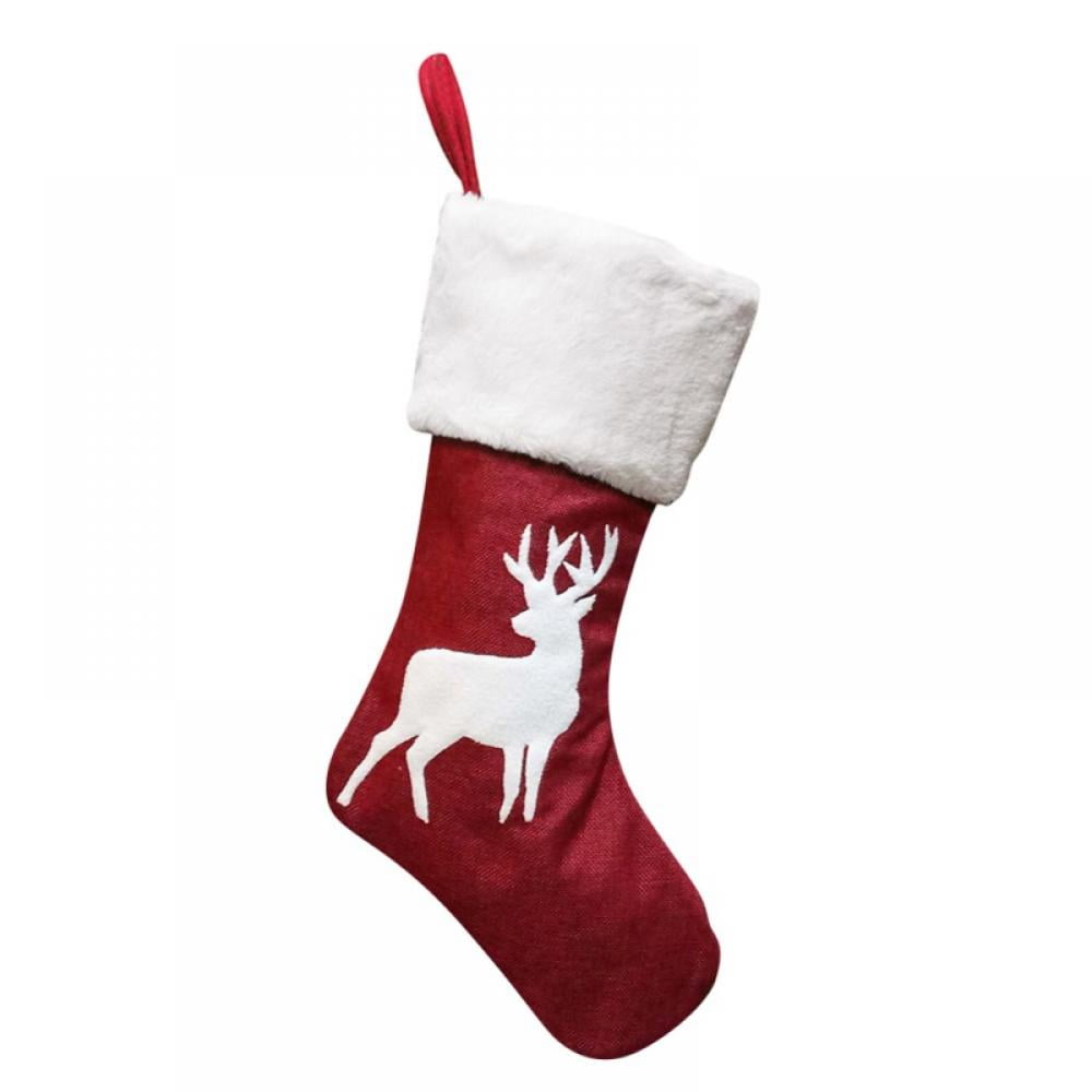 Christmas Stockings Deer Snowflake Christmas Tree Designs Christmas Stockings Red and White Felt Xmas Stocking Fireplace Hanging Gift Bags for Family Holiday Xmas Party Mantle Decorations