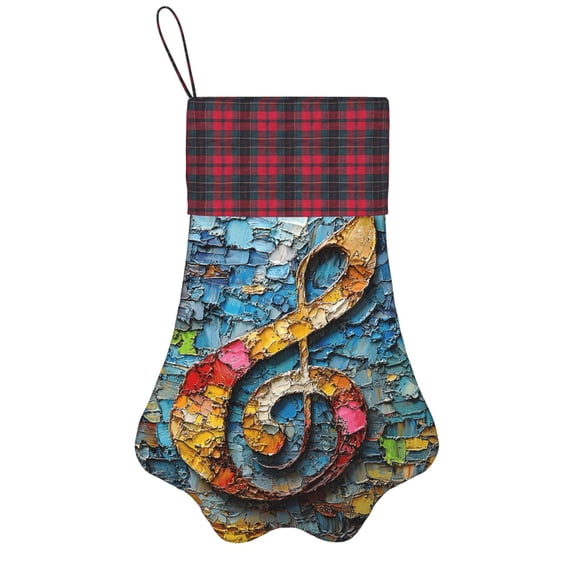 Christmas Stockings Dog Cat Pet Paw Xmas Tree Stockings Fireplace Hanging Party Decorations Gift, Musical Notes Art