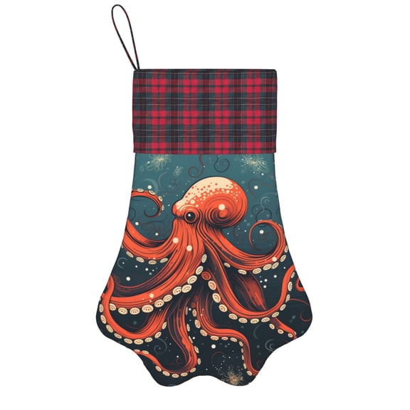 Christmas Stockings Dog Cat Pet Paw Xmas Tree Stockings Fireplace Hanging Party Decorations Gift, Octopus Vintage Kraken Monster Starry