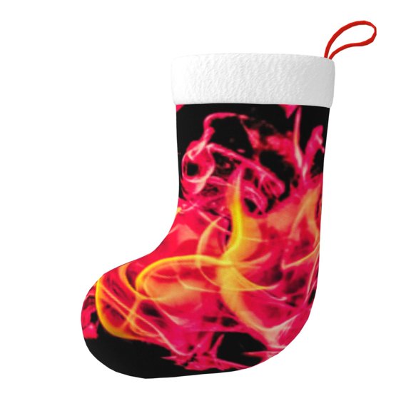 Christmas Stockings Fire Flames Abstract Art Large Hanging Xmas Sock Gift Bag Classic Fireplace Decor for Home, Party, and Family Celebration