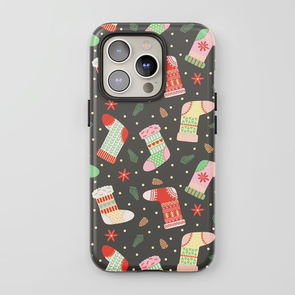 Christmas Stockings For All iPhone Series Tough Phone Case Festive Winter Dark Gray