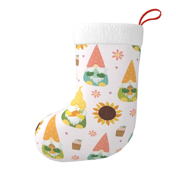 Christmas Stockings Gnomes With Sunflowers- Large Hanging Xmas Sock Gift Bag Classic Fireplace Decor for Home, Party, and Family Celebration