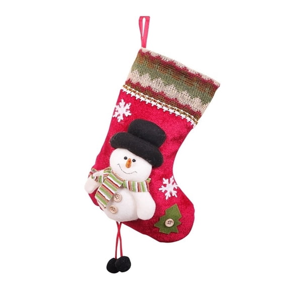 Christmas Stockings Gray Burlap Buffalo Red Plaid Soft Faux Fur Lovely Embroidery Pattern Xmas Hanging Socks for Holiday Party Decorations