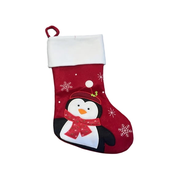 Christmas Stockings, Holiday Decorative Design with Santa, Fox, Elk, Snowman, Bear and Penguin for Boys and Girls, 16x6in