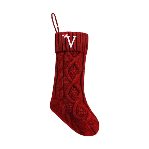 Christmas Stockings with Initials, 16in Large Embroidered Monogram Knit Christmas Stocking,Xmas Stocking , Holiday and Family Stocking for Fireplace or Party Decoration