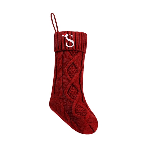 Christmas Stockings with Initials,18 Inches Large Embroidered Monogrammed Cable Knit Christmas Stocking for Family, Xmas Holiday Party Gifts & Decoration for Fireplace,S